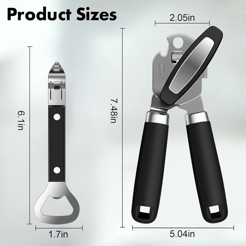 UGNEL 2PCS Can Opener Manual & Bottle Opener, Smooth Edge Manual Can Openers with Strong Magnet, Heavy Duty Stainless Steel Abrelatas Handheld Can Openers - Premium Kitchen Supplies (Black) - Image 2